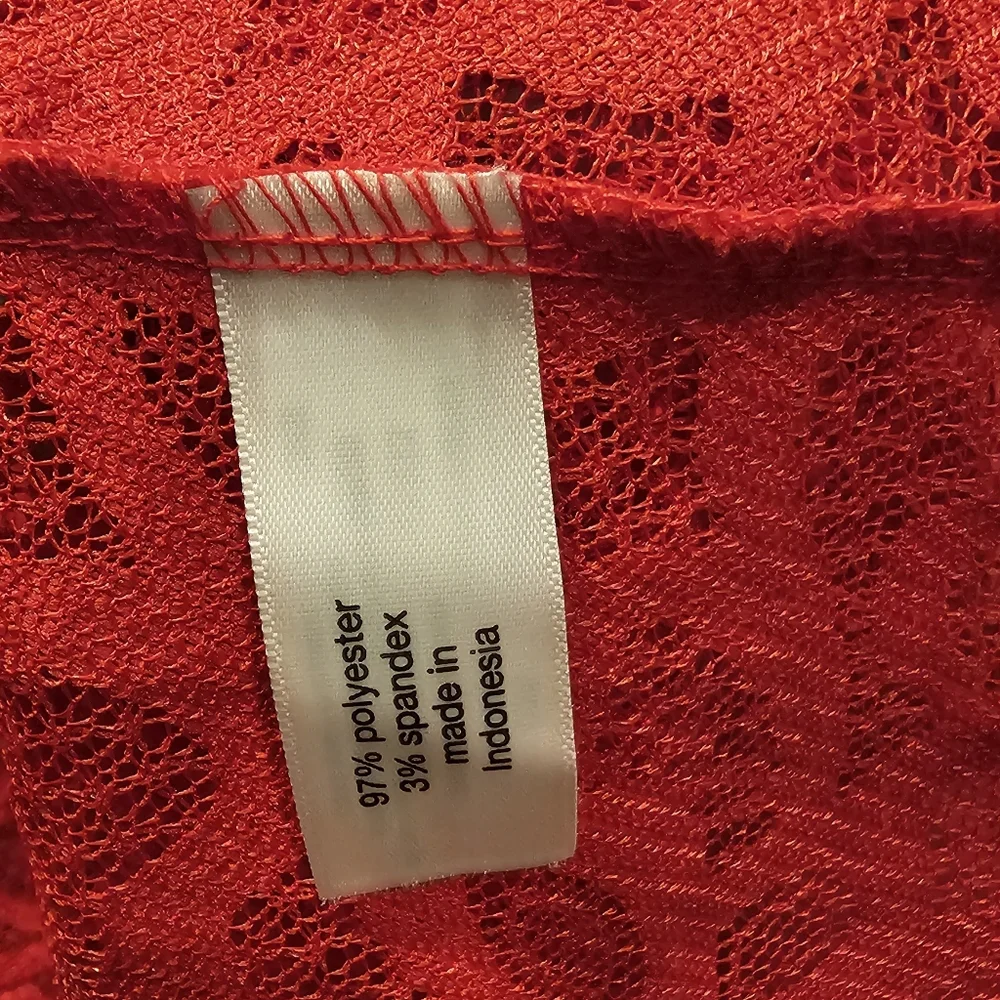 Lane Bryant Vibrant Red Lace Semi Sheer Long Sleeve Top - Picture 6 of 7
